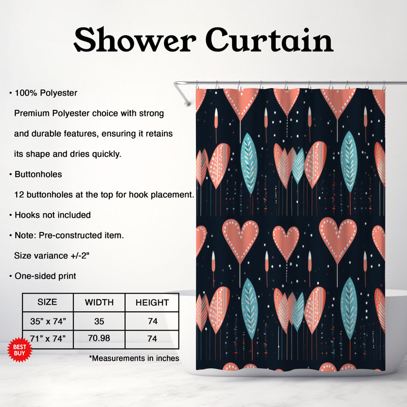 Passion Motifs - Rideau de douche Premium, H 74 po x l 71 po