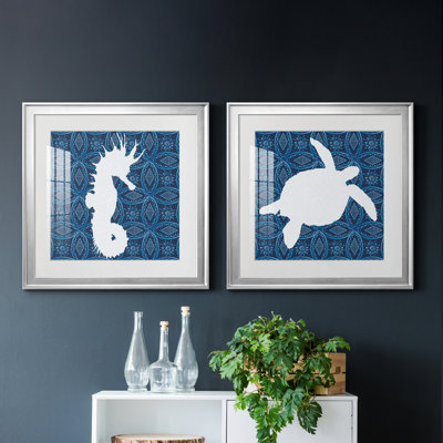 Hippocampe à motif de mer - ensemble de 2 impressions