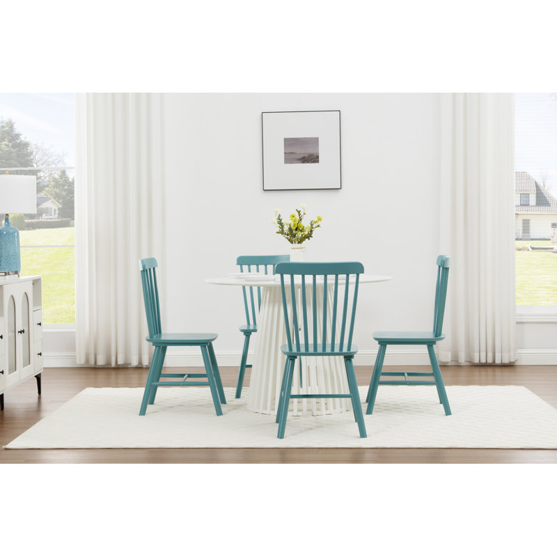 Candance Solid Wood Windsor Back Side Chair, Teal