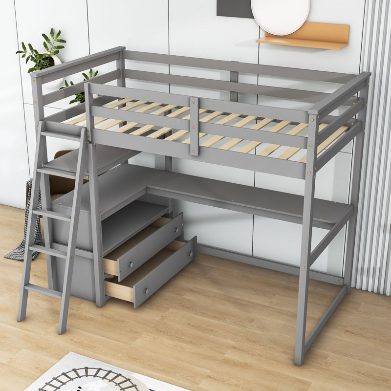 Dlayna Kids Twin Loft Bed with Drawers, Gray