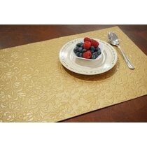 6 Pack | 12x18 Gold Metallic Non-Slip Placemats, Wheat Design Rectangle Vinyl Table Mats | by Tableclothsfactory