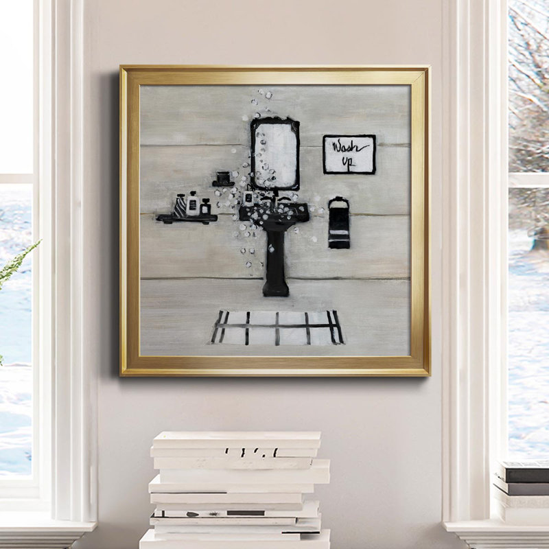 Wash Up Bath - Toile encadrée de qualité supérieure - prête à être accrochée, Or, H 17,5 po x l 17,5 po x P 1,5 po
