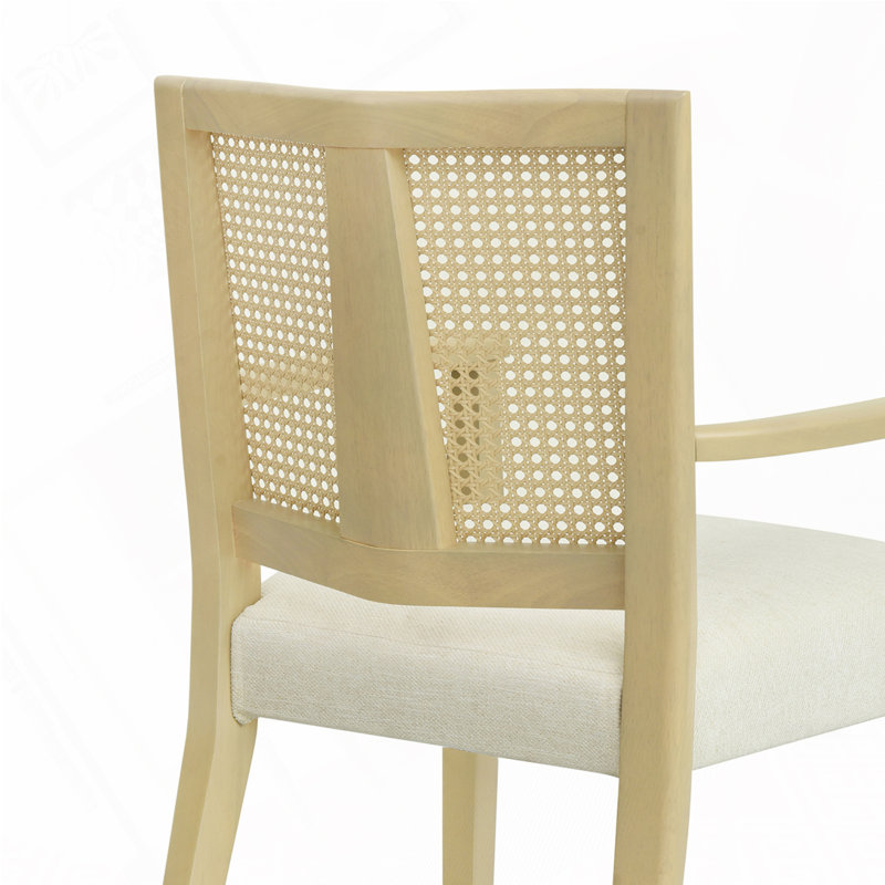Chaises de salle à manger avec dossier en rotin, Beige, Bois de frêne naturel