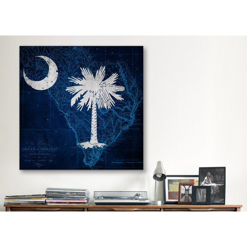 «Flags South Carolina Map», impression sur toile tendue, H 26 po x l 26 po x P 1,5 po, Toile tendue, Pas de tapis