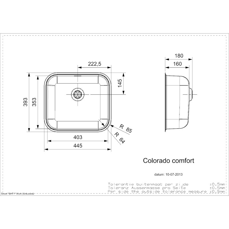 44.5cm x 39.3cm Single Bowl Kitchen Sink