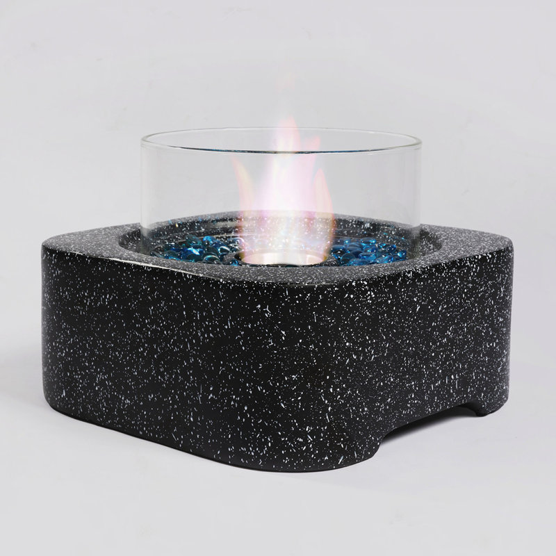 Tabletop Fire Pit with Glass Wind Guard, 11" H x 16.3" W x 16.3" D