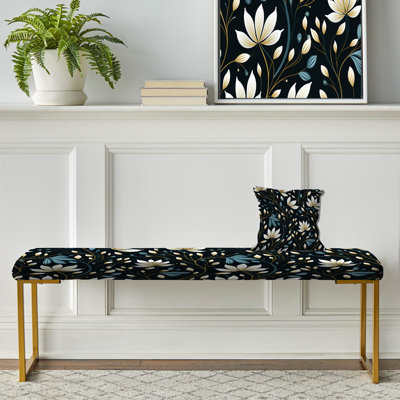 Fleurs blanches et noires minimalistes - banc rembourré doré Cottage