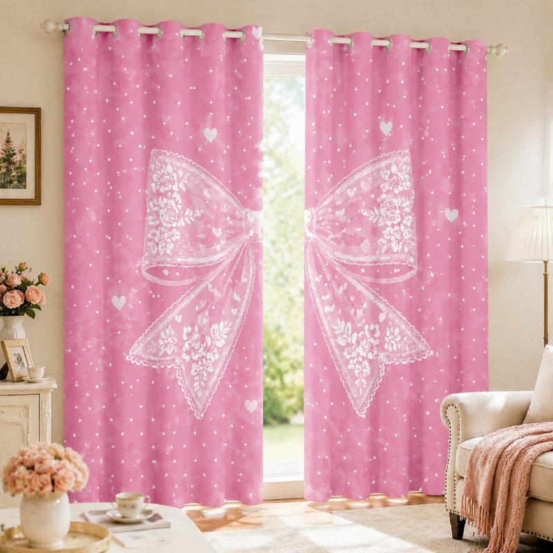 2Pcs rideaux mignons à imprimé de nœuds, 53 * 63 pouces * 2 pièces