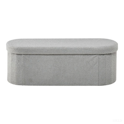 Banc de rangement ovale avec repose-pieds, banc de lit pliable en molleton, commode pliante avec repose-pieds avec grand espace de rangement, supporte 660 lb, pour le salon, la chambre à coucher, le vestibule, gris