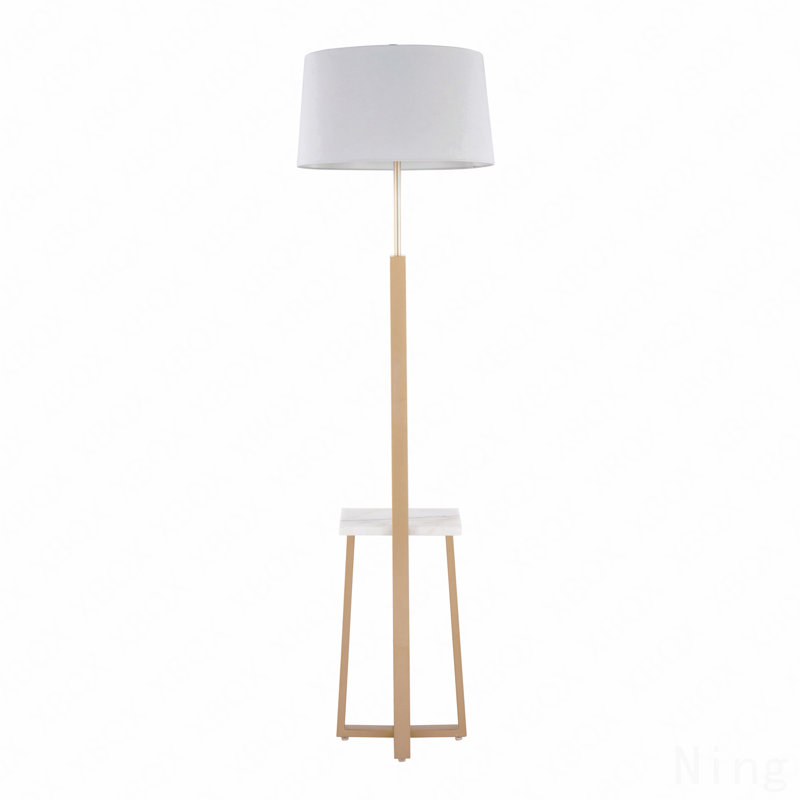 Shelf Contemporary/Glam Floor Lamp In White Marble And Gold Metal With White Linen Shade By Lumisource
