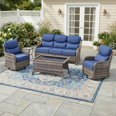 5 - Person Luxury Wicker Patio Furniture Set With Coffee Table & 6-Inch Extra-Thick Cushion Swivel Chairs, Side Table