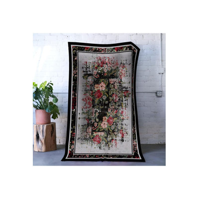 Tapis décoratif multicolore à motif floral rose