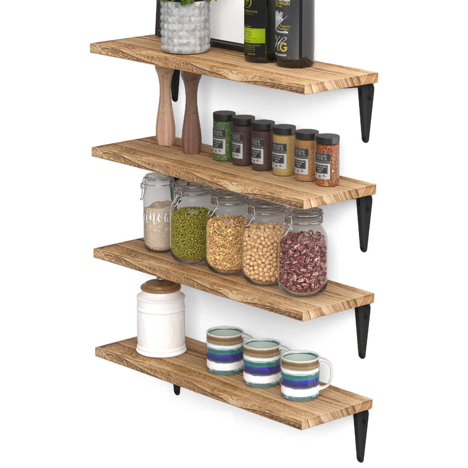 Wooden Spice Shelf herbs & Spices With 8 Wineglass Holder / Wall Mount  Kitchen Rack / Shelf for Jars / Kitchen Organizer / Spice Rack 