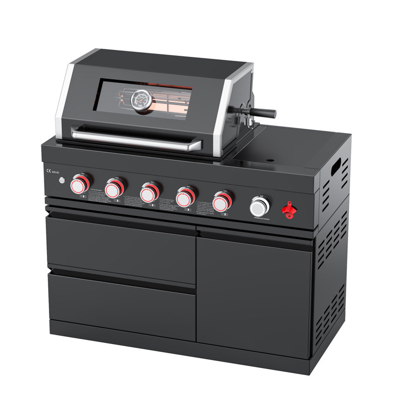 Barbecue au gaz en acier inoxydable noir à 4 brûleurs VESTIVium Sera - 75 300 BTU, brûleur arrière et latéral infrarouge - NG