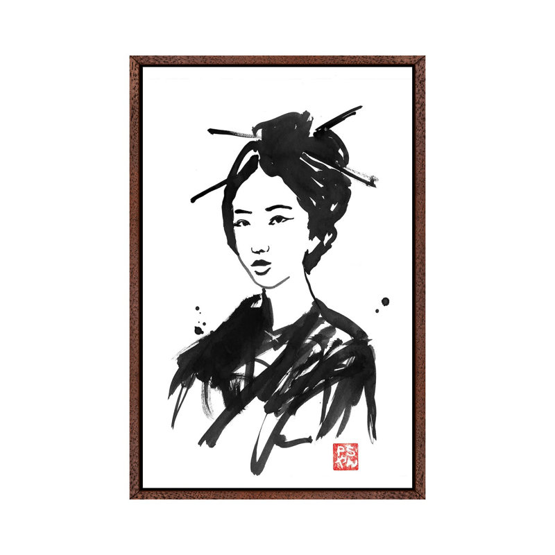 Geisha II 1 Piece Wall Art on Canvas, 66.04 cm H x 45.72 cm W, Classic Brown Wood Framed