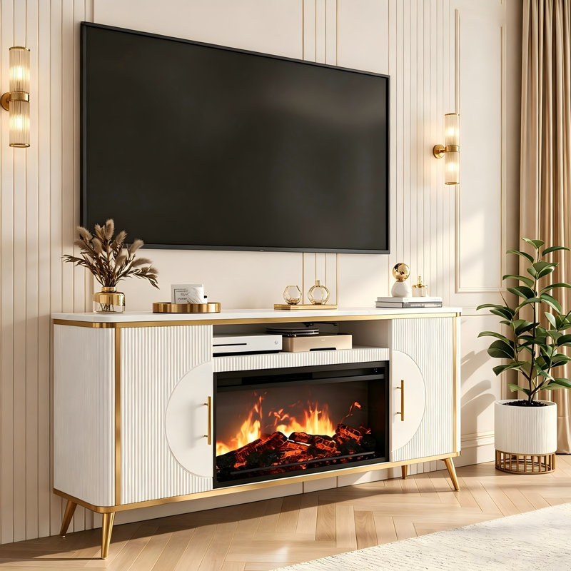 Light Luxury Style Collection 66" Fireplace With 30" Insert-solid White, White