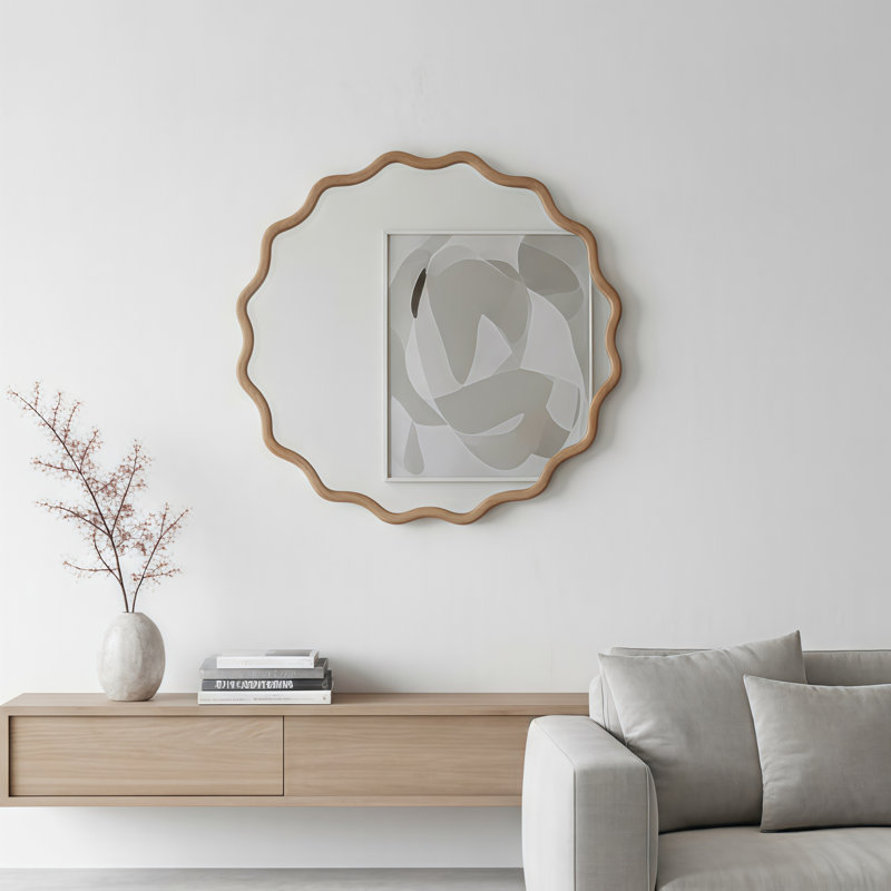 Miroir décoratif en bois massif, pour chambre à coucher, salle de bain, salon, entrée, 30 po x 30 po, Bois naturel