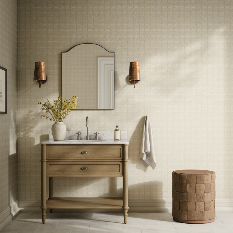Dobby Checkered Wallpaper, H 8" x W 12", Dobby - Straw