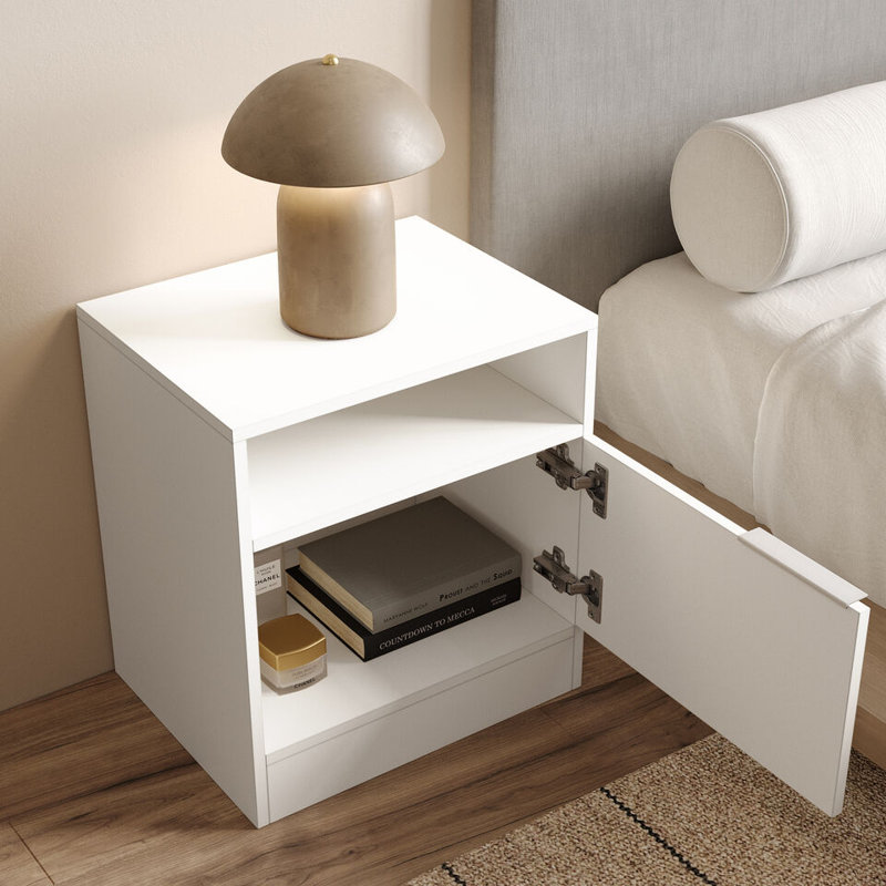Swathi 114.3cm W Solid Wood Bedside Table, White