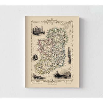 Irlande - Tallis 1851, décoration de maison irlandaise, carte de l'Irlande, ancienne carte de l'Irlande, décoration de chambre rustique, salle de bain d'invité, impression d'art mural