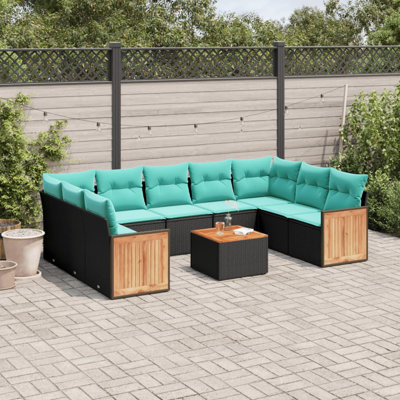  Ensemble de canapé de patio 10 pièces avec coussins en rotin de polyester noir