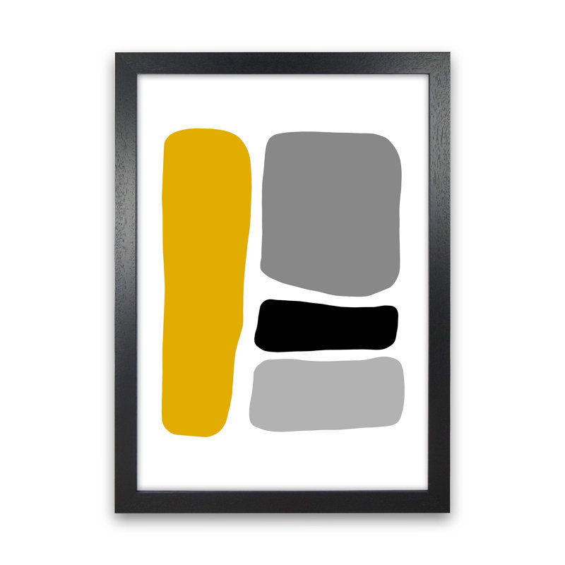 Mustard And Black Abstract Stones 1 by Pixy Paper - Print, 42cm H x 29.7cm W x 3cm D, Black Framed
