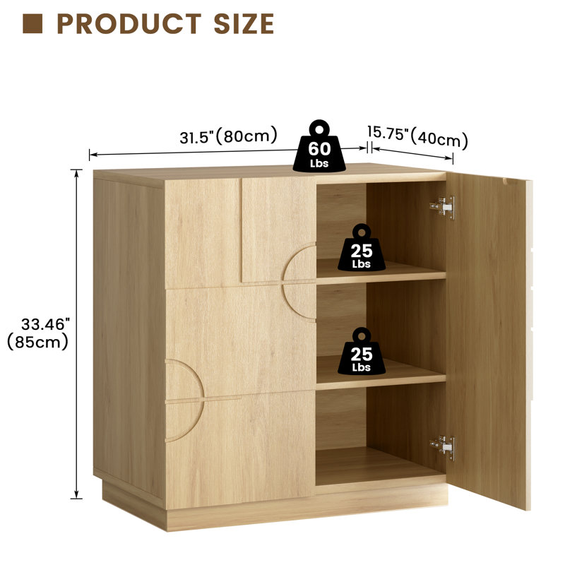 31.5" Accent Cabinet With Adjustable Shelves 2PCS, Oak Wood