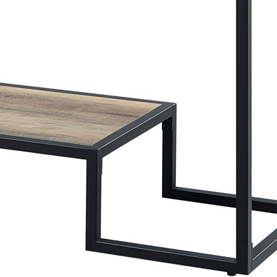 Table en chêne noir et rustique avec structure en métal et espaces de rangement avec finition à 2 tablettes
