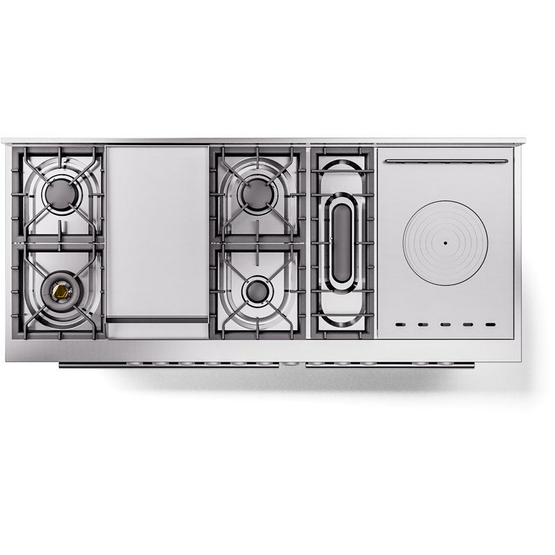 ILVE Professional Plus II 60 in Dual Fuel Range 7 Burner, Griddle, Frenchtop, Glossy Black/Stainless Steel, Natural Gas
