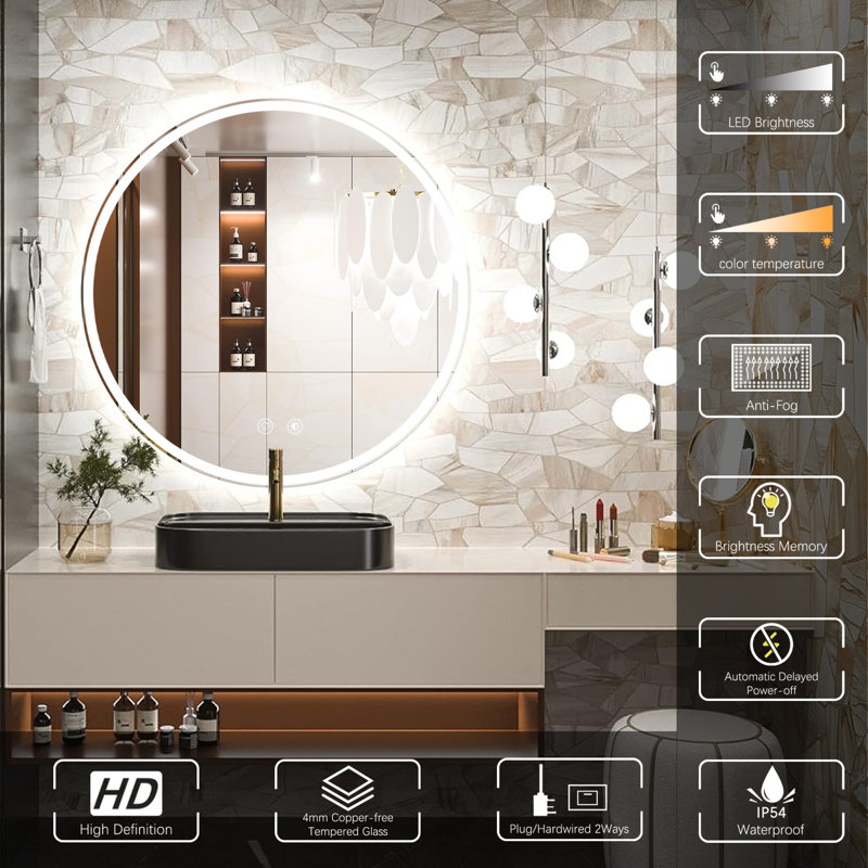 Heta Round LED Bathroom Mirror Anti-Fog Dimmable