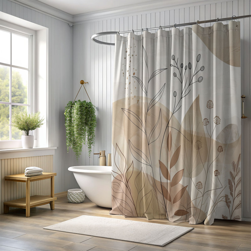 Rideau de douche standard 1 pièce Neutral Floral, H 74 po x l 71 po