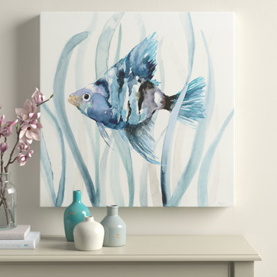 Pei Fish In Seagrass II - Matted and Framed Under Acrylic Glass, Coastal Wall Art for Living Room