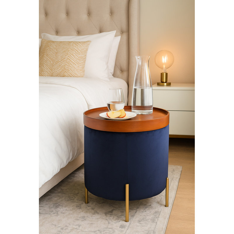 Connell 43cm Wide Round Solid Colour Standard Ottoman