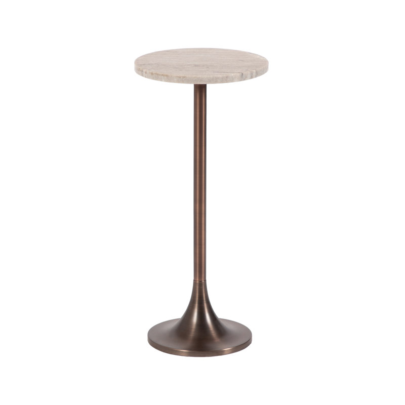 Round Marble Top Side Table, White, Gold, 24" H x 14" W x 14" D