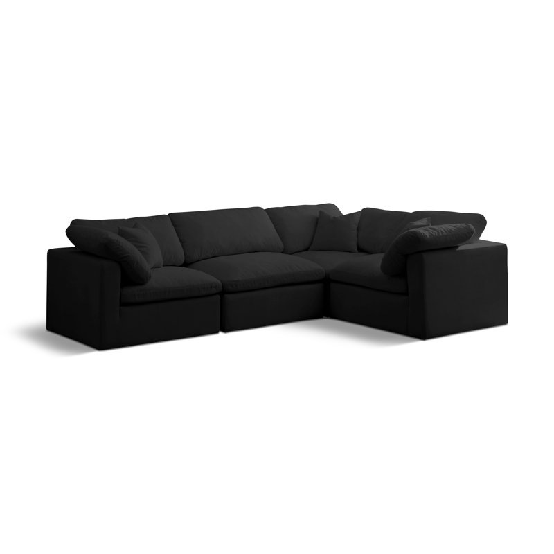 Izzybella Velvet L-Shaped Sectional Reversible, Black Velvet