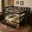 Lit superposé double avec tiroir, garde-corps et garde-robe pour chambre à coucher Stairway, espresso