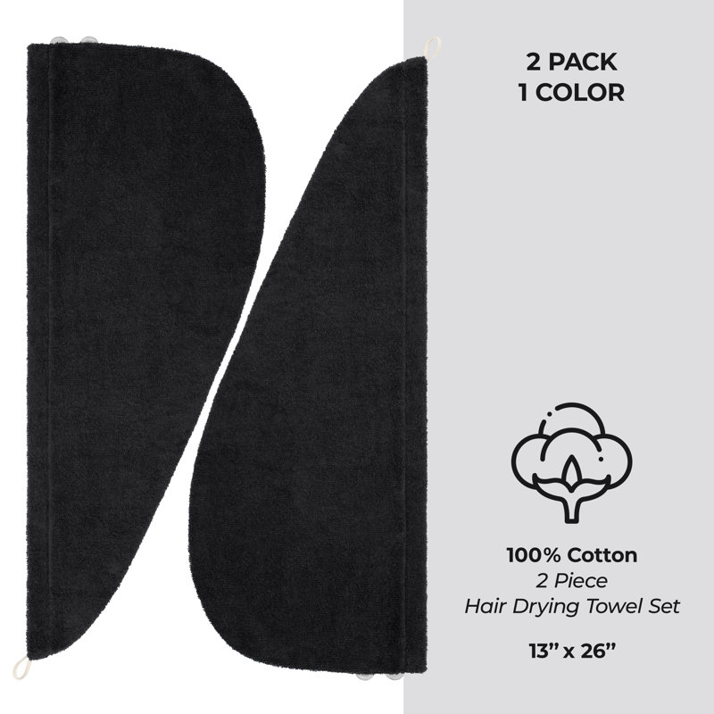 100% Cotton Hair Towels, Hair Turban Towel Wrap Long Curly Hairs, Black