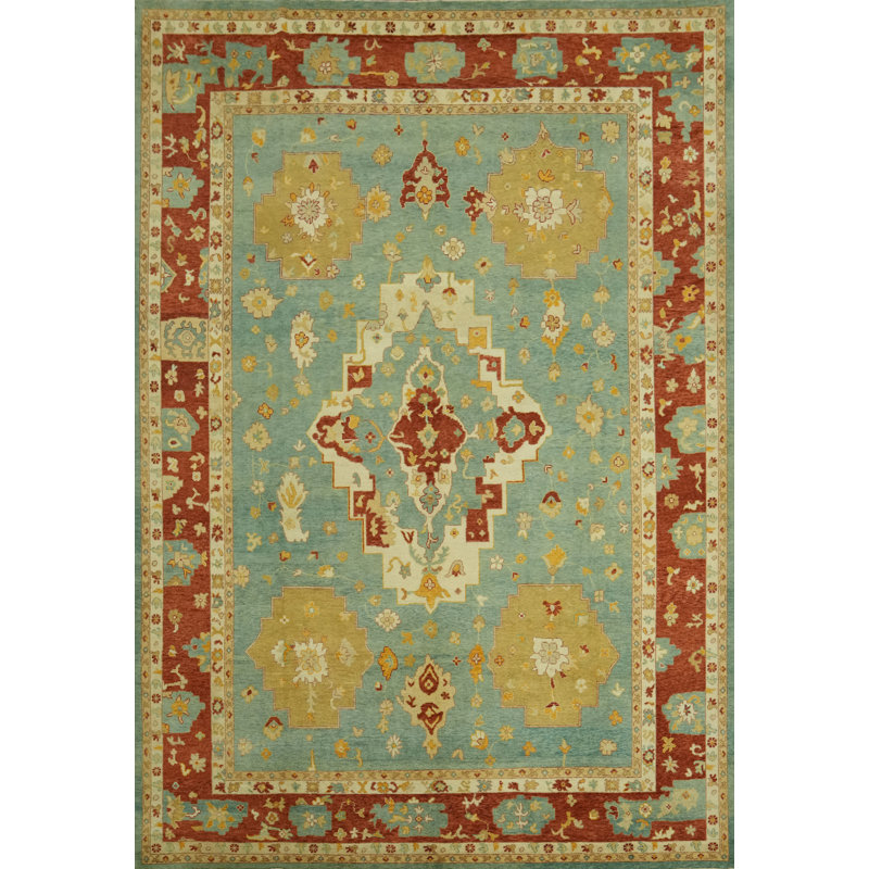 Tapis bleu teint à la main Oushak 10 x 13