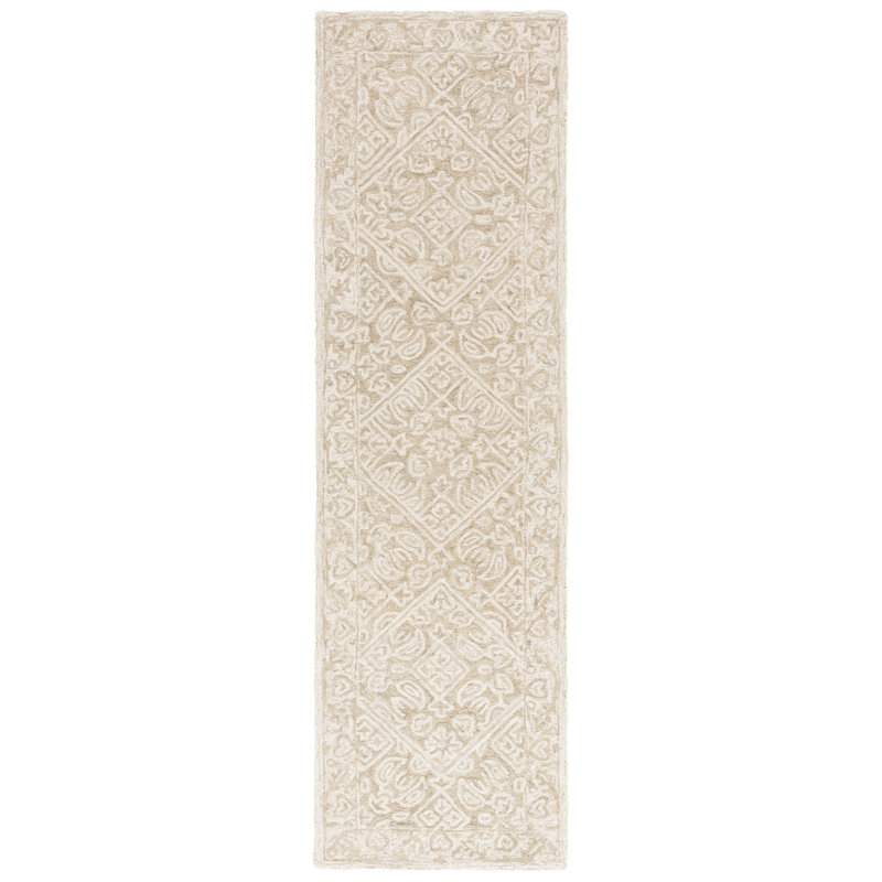 Tapis oriental sauge / ivoire en laine / coton touffeté à la main Dip Dye, Tapis de couloir 2 pi 3 po x 8 pi