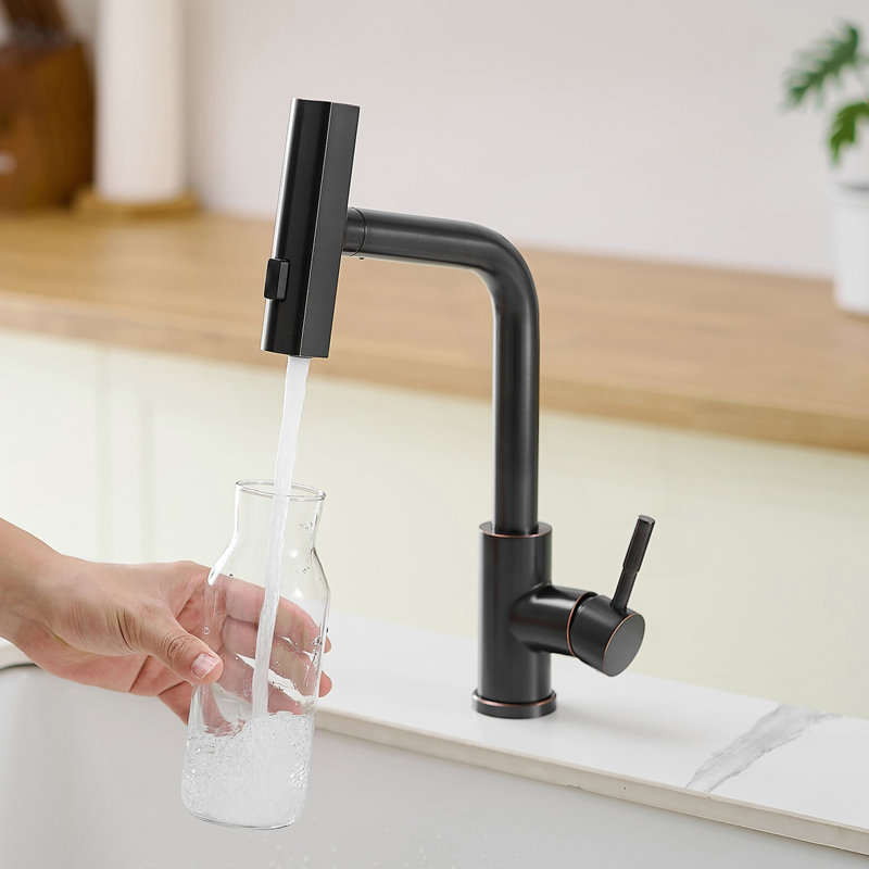 360° Rotation Pull-Down Kitchen Faucet With 3 Spray Modes - Oil Rubbed Bronze /Stainless Steel High-Arc Sink Faucet
