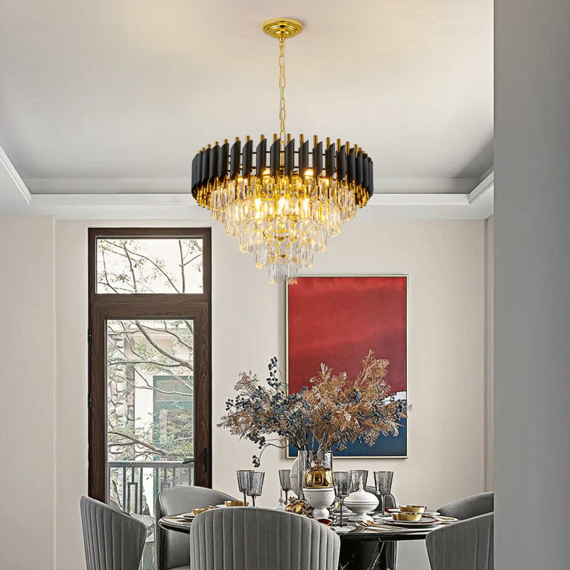 Lustre moderne moderne en cristal goutte de pluie noire K9, réglable en hauteur