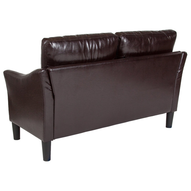 Chaise de bureau pivotante à dossier moyen en vinyle avec accoudoirs Mitesh, Similicuir brun