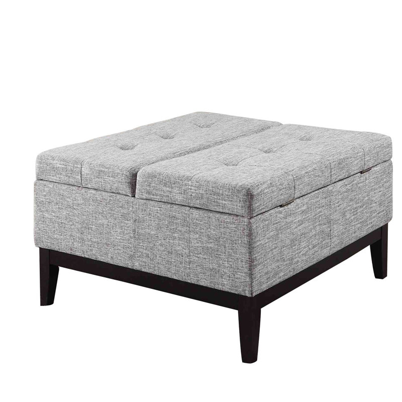 Upholstered Ottoman, Light Gray Linen