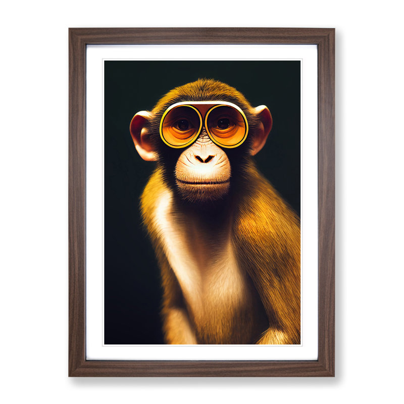A Monkey In Glasses No.1 - Print, 34cm H x 25cm W x 2cm D, Walnut Framed Paper