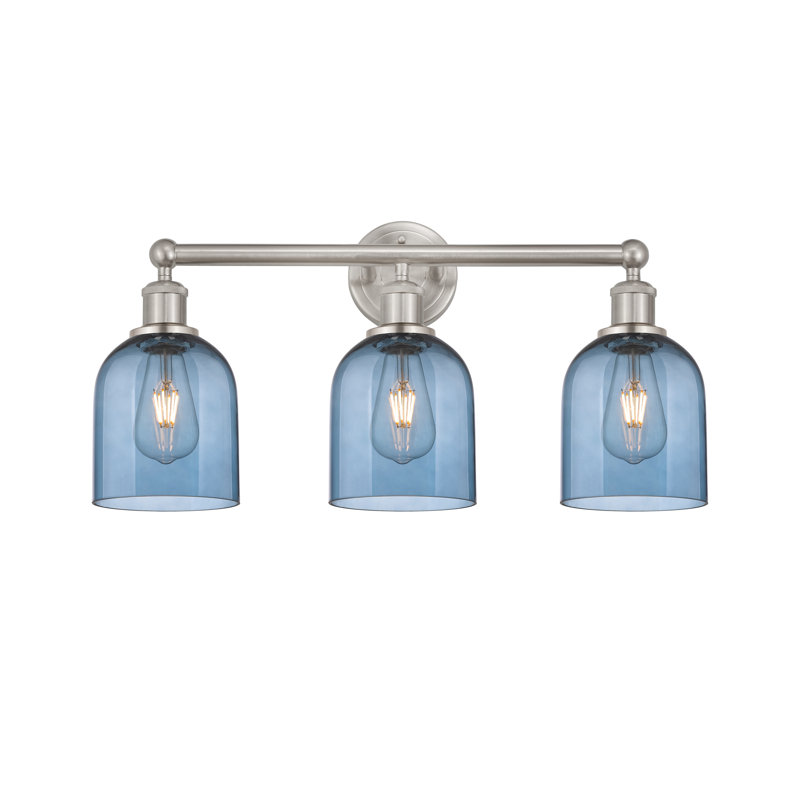 Abat-jour de salle de bain 3 lumières Edison Allysson, Bleu princesse, Nickel satiné brossé