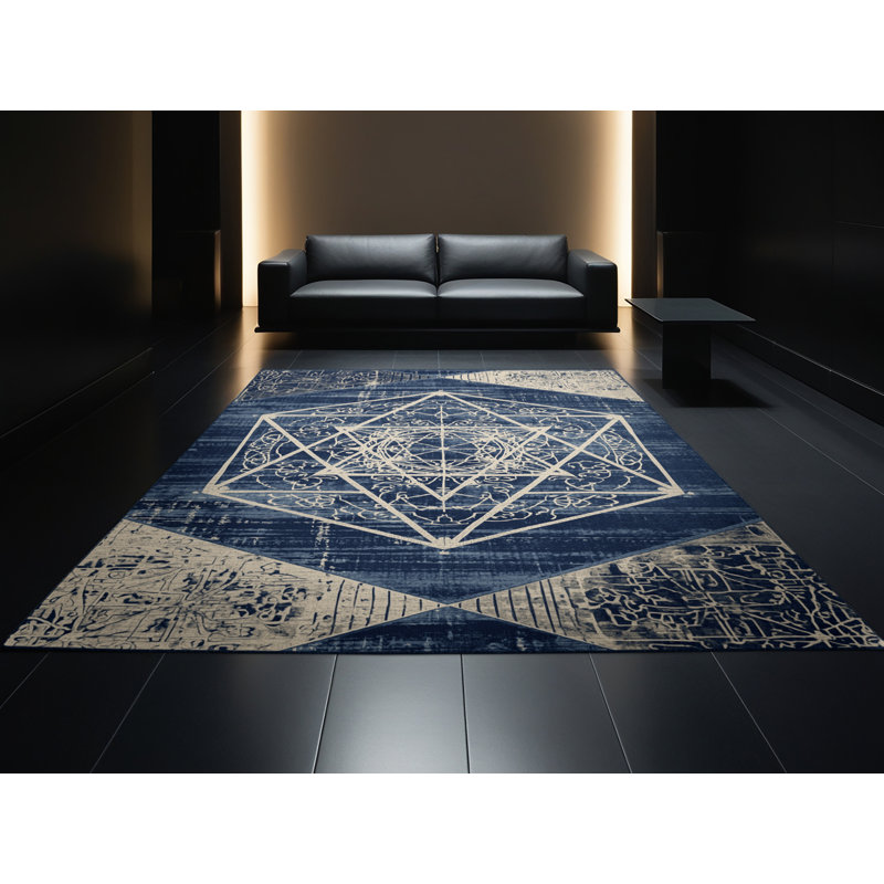Tapis gris moelleux doux à motif de blocs d'inspiration mondiale Sedgley, 7 x 9