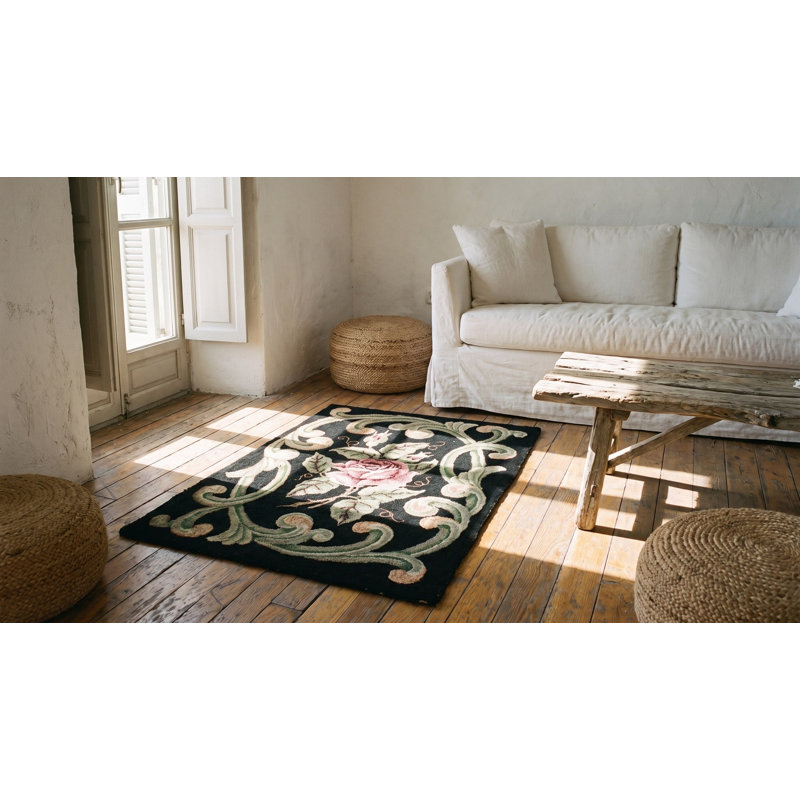 Antique American Hooked Rug American Black 1920s