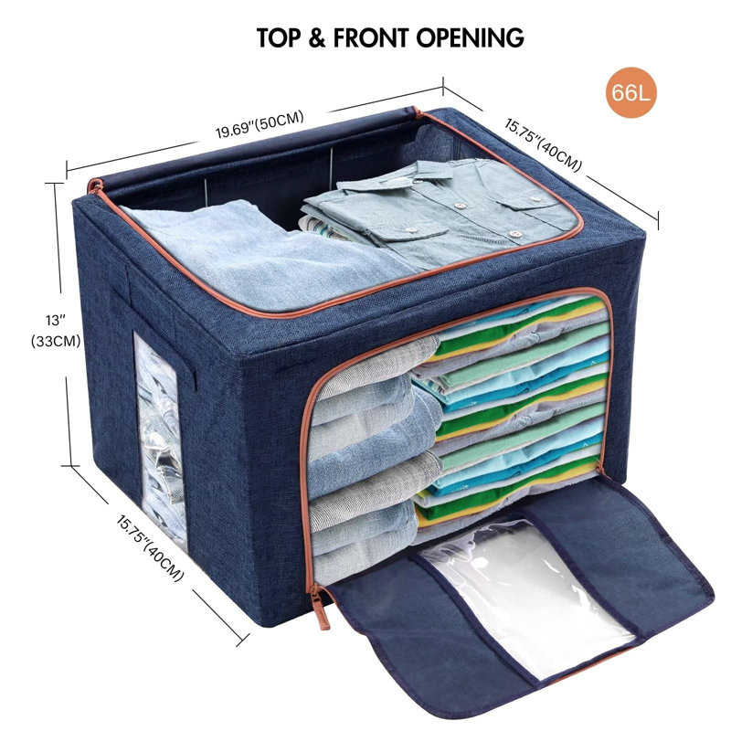 Bac de rangement en lin Rebrilliant, Bleu marine