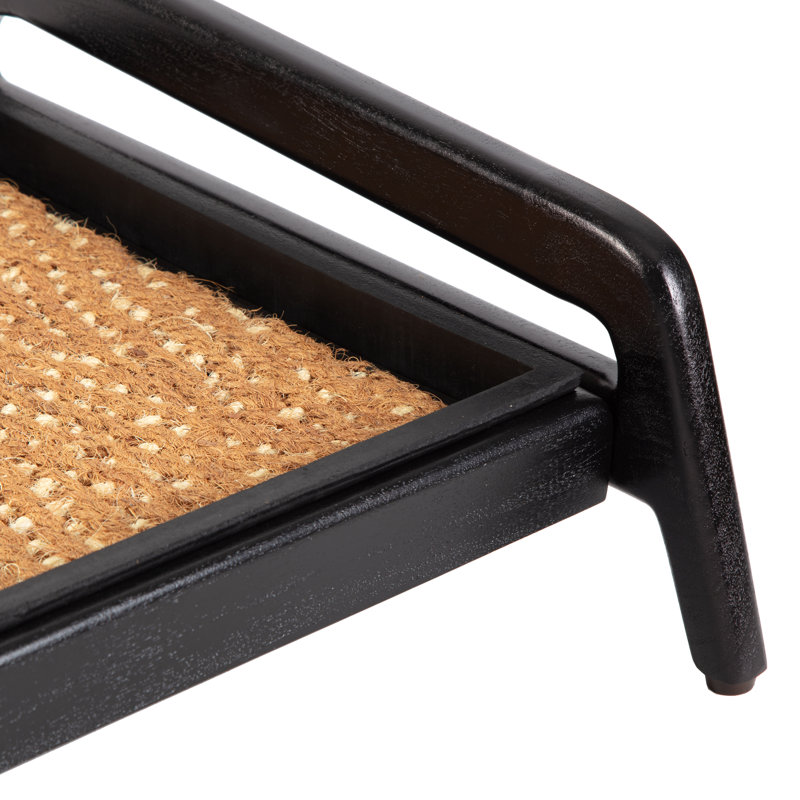 Premium Solid Wood Boot Tray Stand with Natural Coir Mat - Entryway & Mudroom Shoe Organizer, Black, 18.5" W x 26.5" L