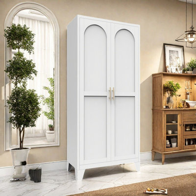 Armoire 2 portes bien formées, armoire de rangement en métal avec portes et tablettes réglables, pour chambre à coucher, salon (une armoire)